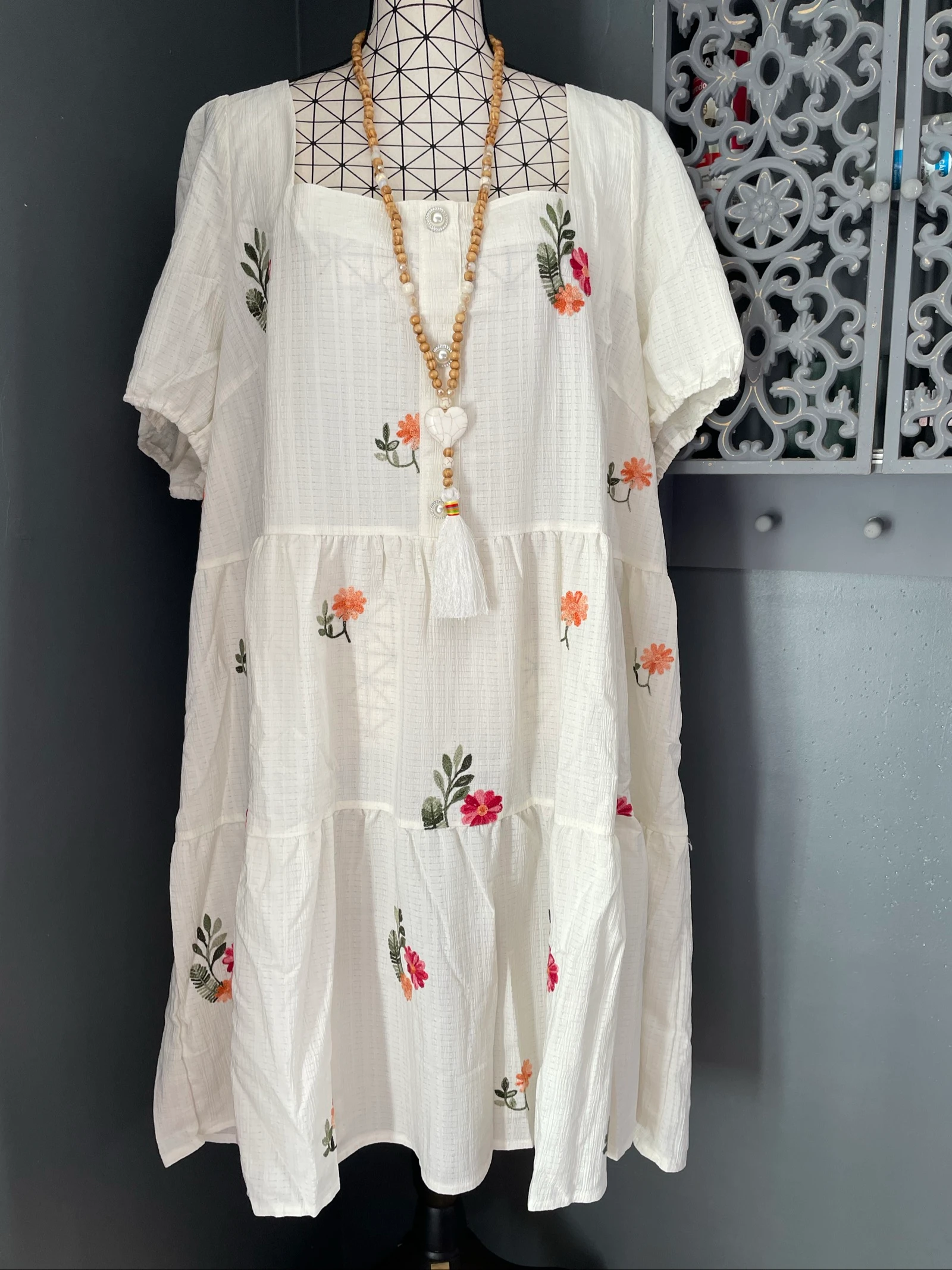 💖 vestido blanco con bordado de flores talla grande 54 estilo bohemio romántico con lazo en la espalda 💖 – photo 6
